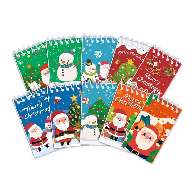 10Pcs Cartoon Snowman Santa Claus Portable Coil Notebook Mini Notepad For Merry Christmas Theme Party Favors Year Gift