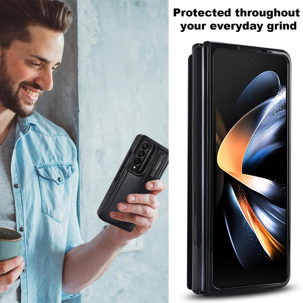 For Galaxy Z Fold 5 Case with S Pen Holder PU Leather Magnetic Stand Folio 3 Card Slot Wallet Cover for Samsung Z Fold 4 Fold3