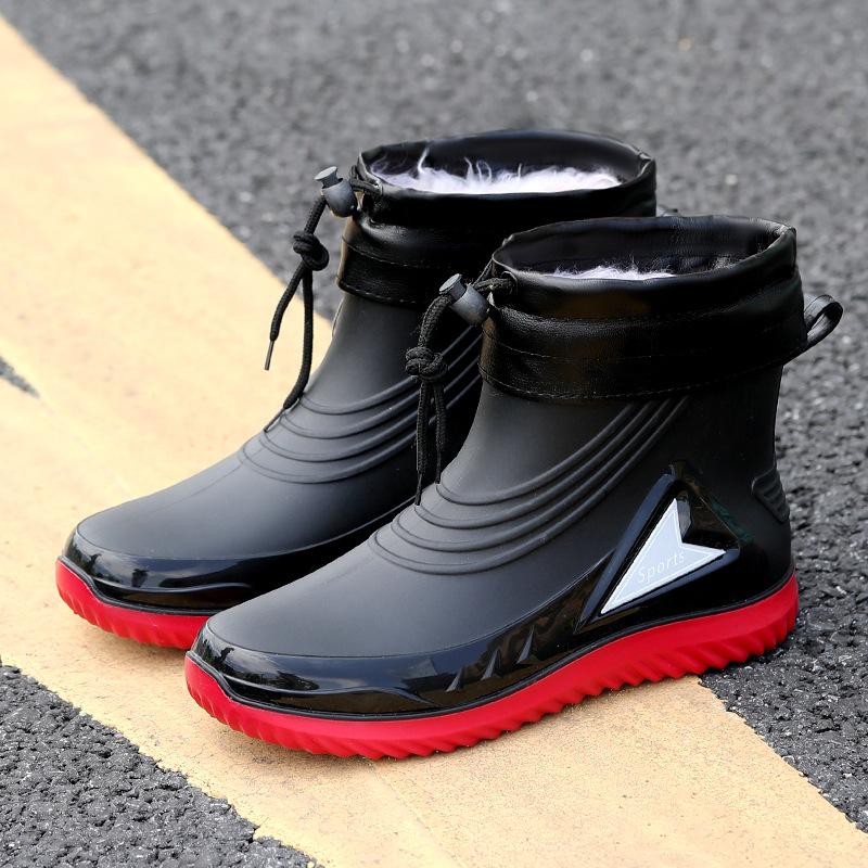 Rain shoes men's medium tube non-slip waterproof shoes new fashion outdoor water boots thermal short tube rubber shoes men