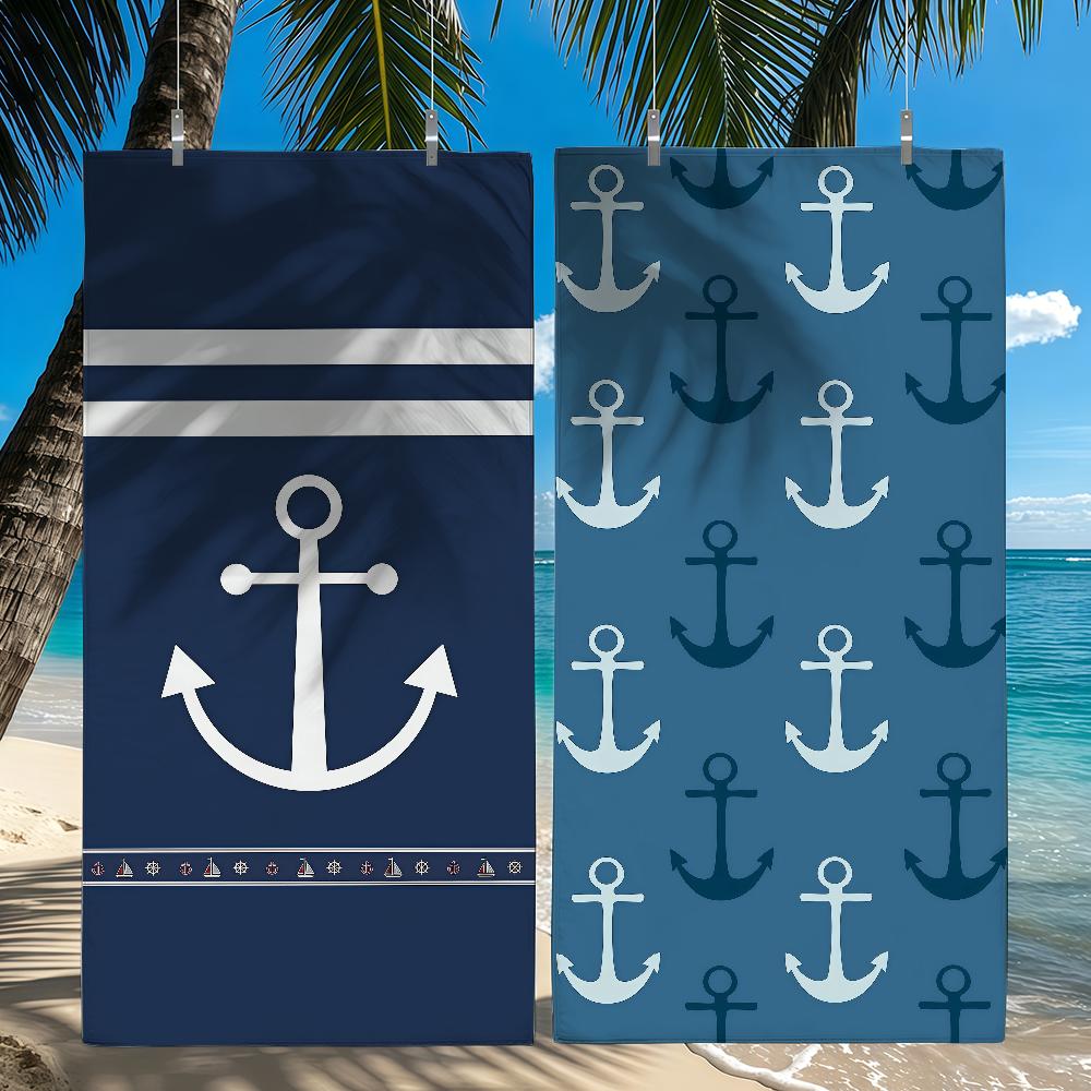 Navy Stripes Anchor Towel Quick Drying Beach Towels Are Suitable For Swimming Pools Camping Yoga And The Gym