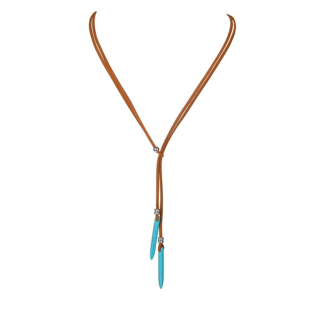 Retro Geometric Turquoise Double Pendant Velvet Leather Y-shaped Women's Necklace