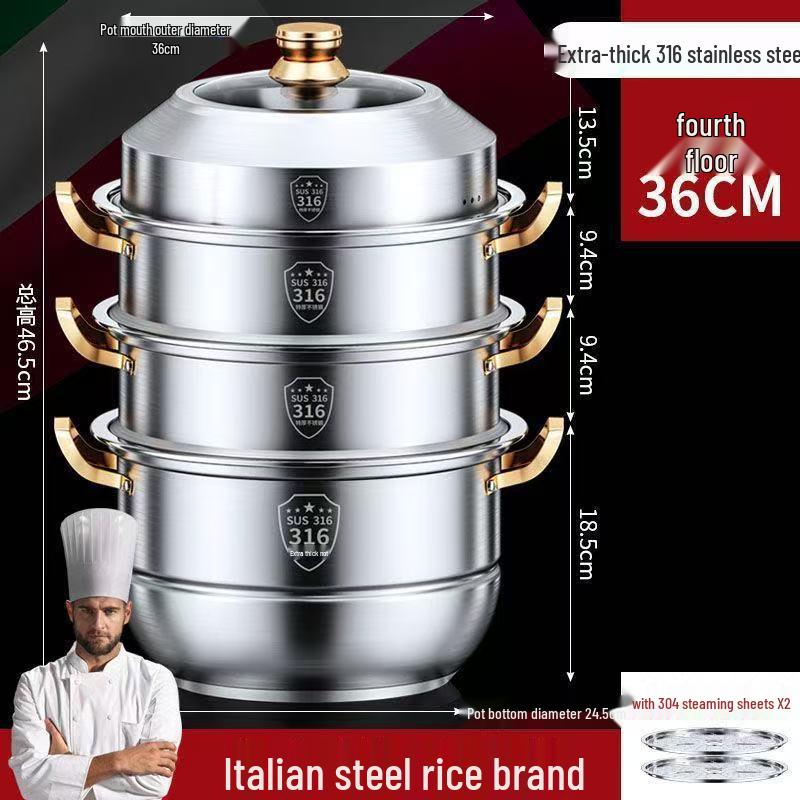 316 Stainless Steel Multi-Layer Steamer Pot: Food-Grade, Thickened Soup Pot for Induction Cookers