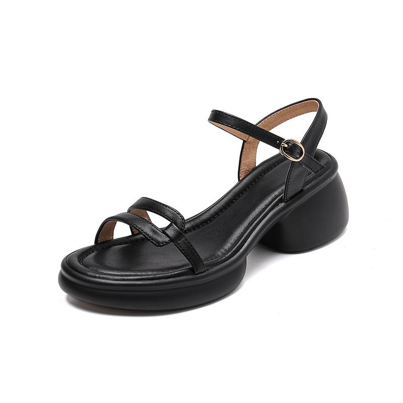 

Женские босоножки на высоком каблуке лето новые удобные на толстом каблуке большого размера с открытым носком повседневные сандалии 34 чёрный