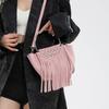 Trendy niche design fringed simple portable vegetable basket bag personalized rivet versatile Spice Girl wind messenger bag