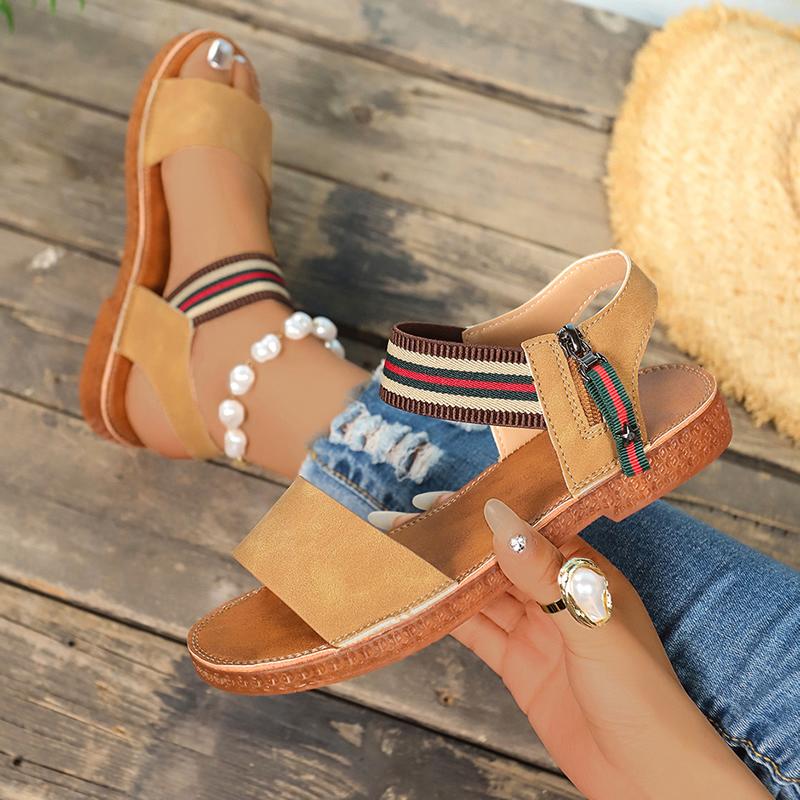 

Удобная обувь для женщин 2025 Сандалии Летние Каблуки Костюм Женский Бежевый Новый Пляж Низкий Снаружи Девушки Балетки Черный Тканевый Задний Ремешок 40 хаки