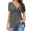 T-shirt Top Estivo da Donna con Scollo a V, Pieghe Colorate, Nodo, Manica Corta, Leggero, Stile Street, Ampio, Colorato