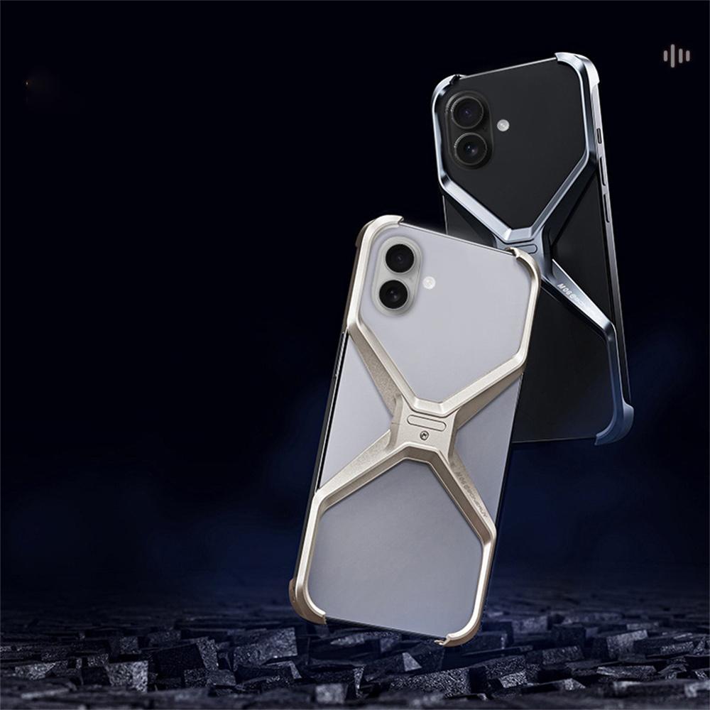 For iPhone 16 Bumper Case No Frame Aluminium Alloy X-Shape Phone Cover