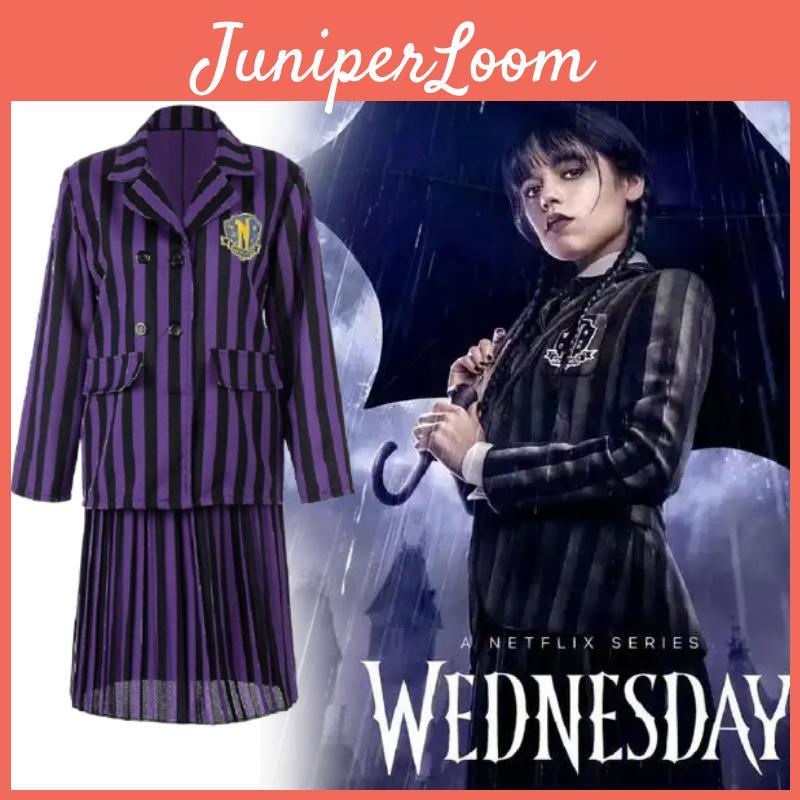 Wednesday Addams Character Cosplay Dress With Polyester Material For Women And Girls