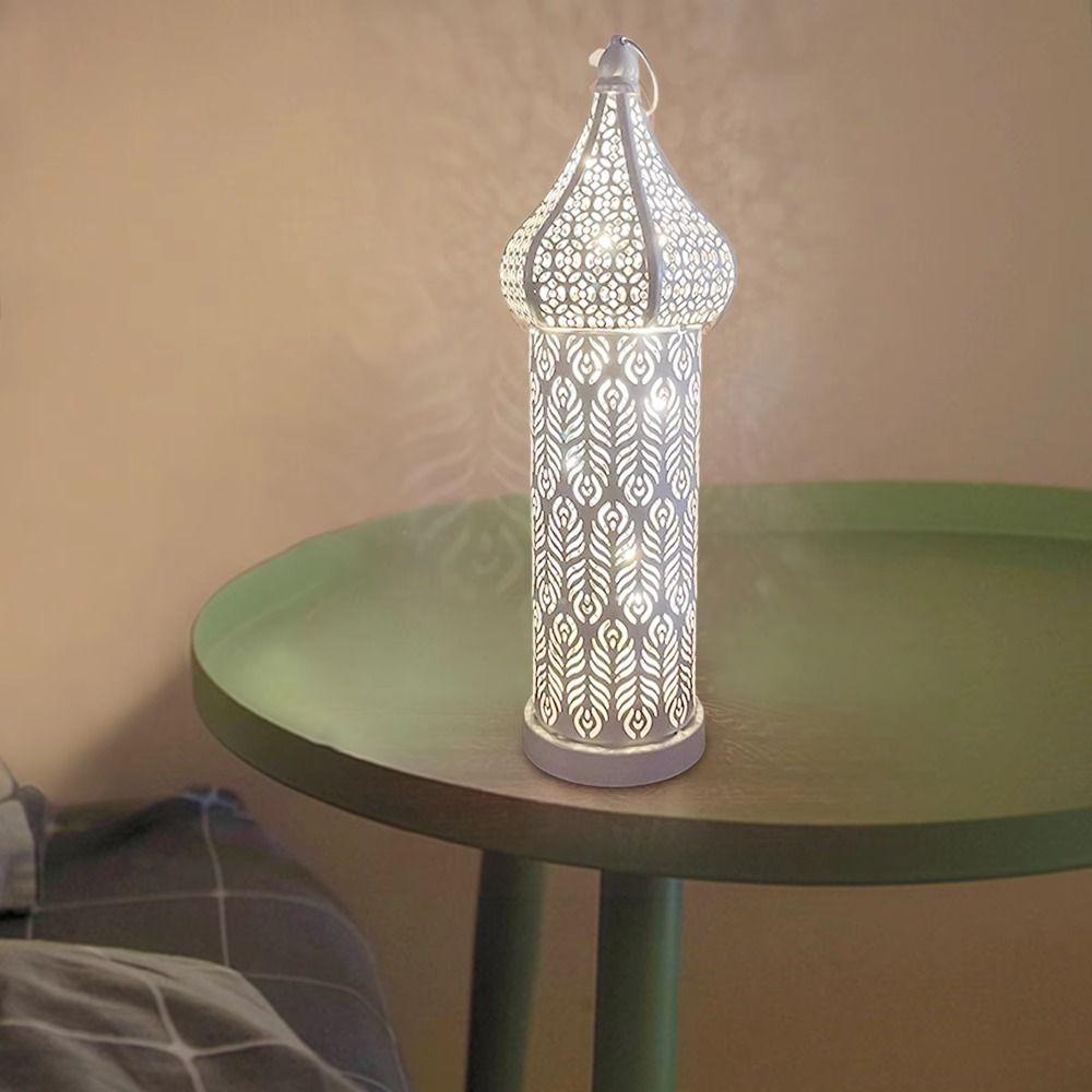Party Supplies Iron Art Moroccan Night Light Vintage Hollow Ramadan LED Light Battery Powered Eid Lamp Mosque