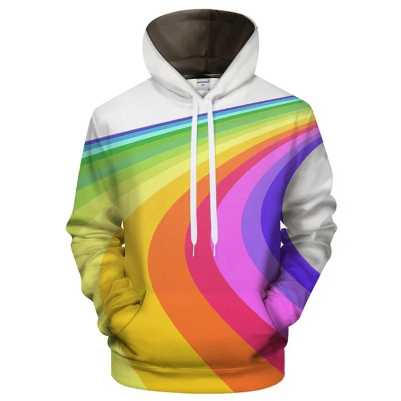 Rainbow Gradient Pattern Hooded Sweatshirts For Men Colorful 3D Printed Pullovers Fashion Unisex Oversized Tops Loose Hoodies