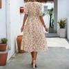 Women's Fashionable Round Neck Short Sleeved Floral Print Holiday Casual Dress