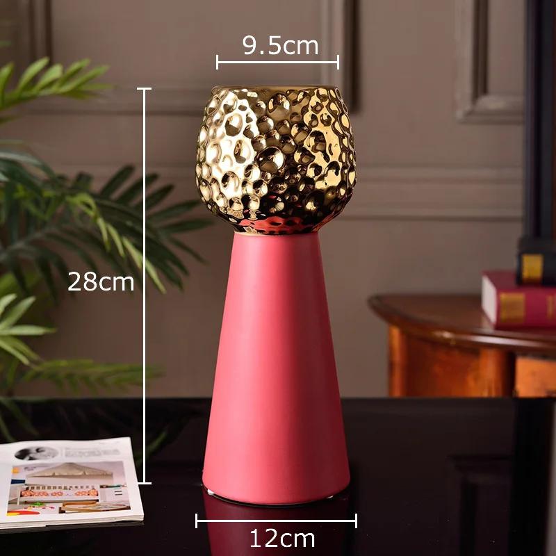 Gold-plated Hammer Pattern Ceramic Vase Creative Plant Pots Table Decoration Flower Arrangement Floral Vase Room Aesthetic Decor
