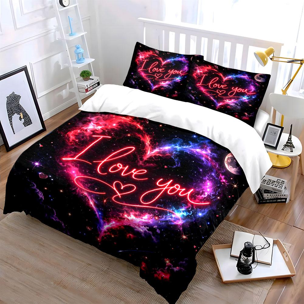 Dreamy And Dazzling Cosmic Heart Theme Print Soft Comfortable Duvet Cover Bedding Set Included 1*Duvet Cover 2*Pillowcases