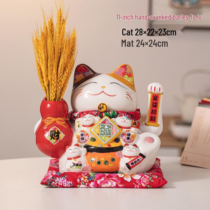 Ceramic Waving Fortune Cat Figurine for Home or Shop Decor