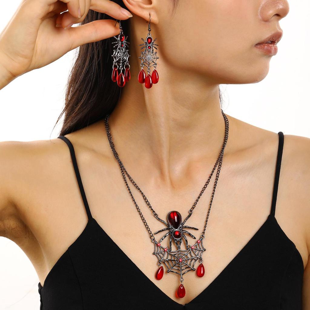 Collier Gothique Rétro Toile d'Araignée Noire - Cadeau d'Halloween