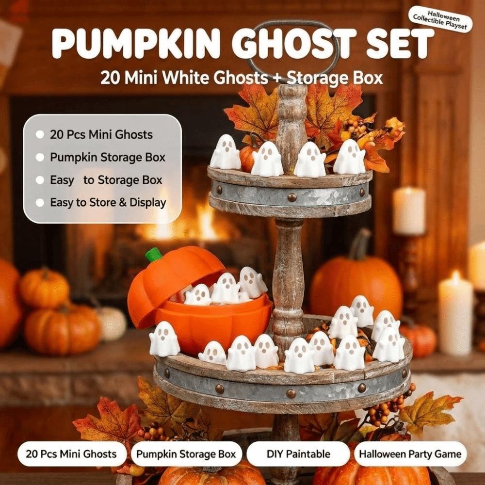 Plastic Pumpkin Ghost Figurines Cute Halloween Desktop Decor Halloween Pumpkin Bucket for Parties