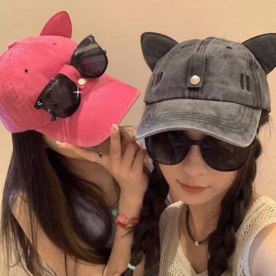 Neue Katzenohr-Sonnenbrillen Baseballkappe Y2K Baumwolle Gewaschen Pilot Snapback Kappen Gorras Damen und Herren Sonnenschutz für den Außenbereich Sonnenhüte Unisex