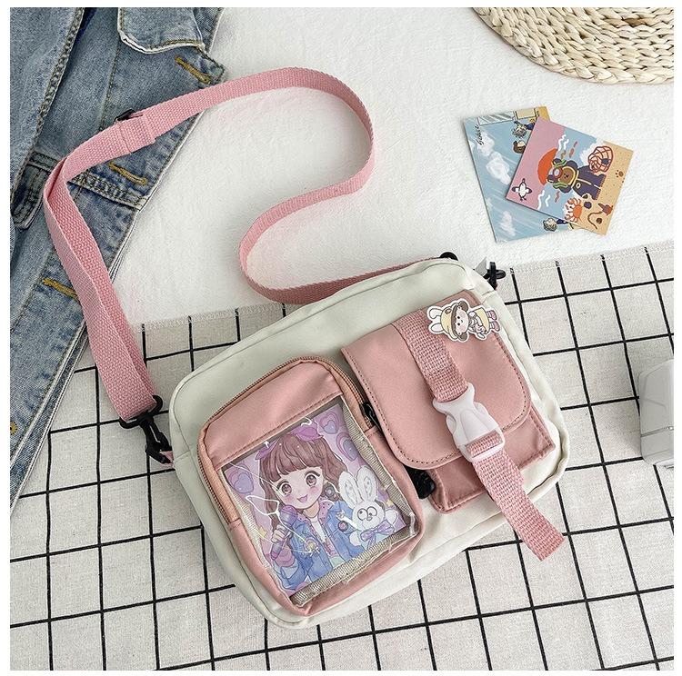 Anime-themed Two-tone Buckle-adorned Square Satchel Suitable for Graduate Girls' Outdoor Activities As A Crossbody Bag