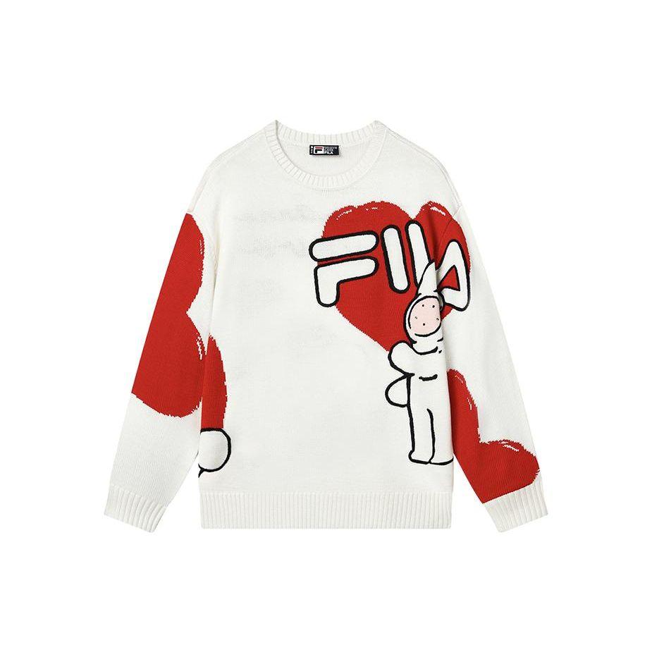 

FILA CNY Bunny Collaboration Cartoon Bunny Letter Embroidered Round Neck Knitted Sweater Unisex sweater Cloud-White F11U319401F-WT L