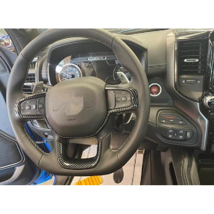 For Dodge Ram 1500 TRX 2022 2023 Carbon Fiber Steering Wheel Decor Cover Trim