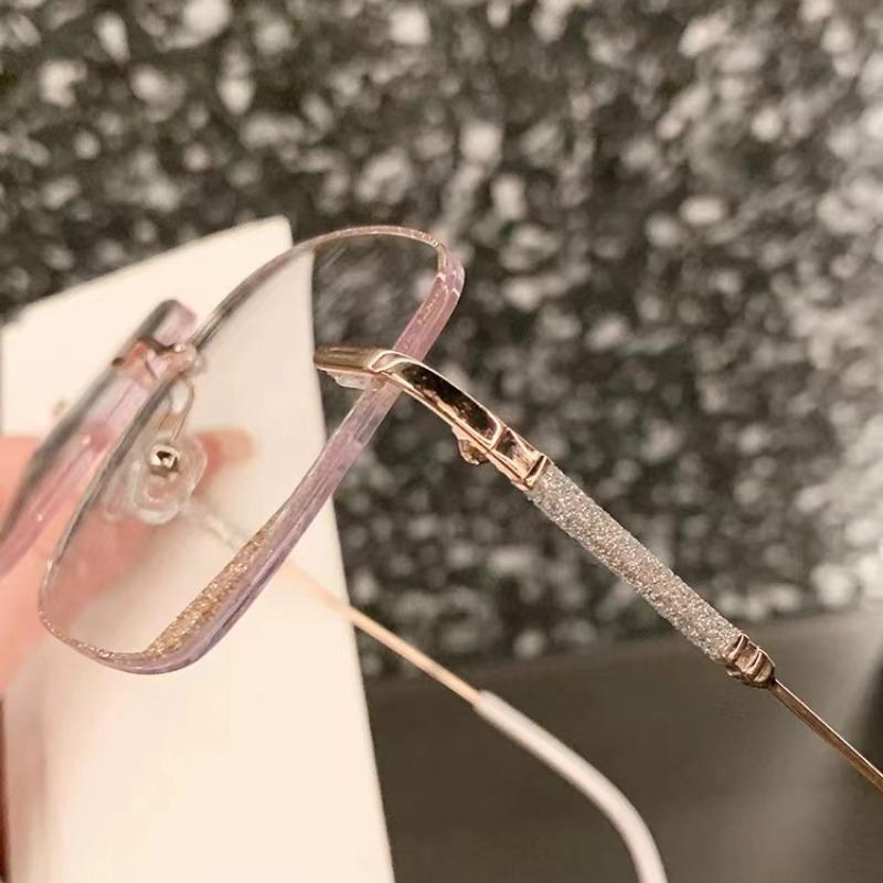 2pcs Vintage Art Metal Frame Glasses Elegant Frameless Blue Light Blocking Glasses Suitable for Men and Women