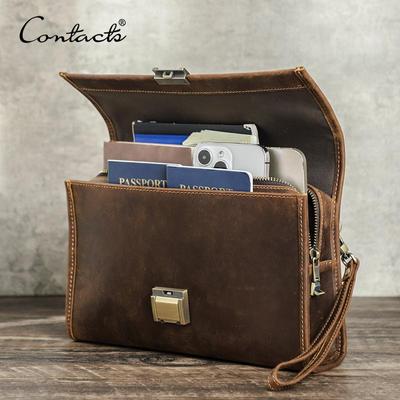 Carteras de mano para hombre de CONTACT Carteras de mano de cuero genuino Diseño de bloqueo de contraseña Correa de muñeca Bolsos para hombre Bolsos de mano para almohadilla de 8,3 pulgadas