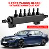 6 Port Vacuum Block Intake Manifold Kit Aluminum Alloy Boost Manifold Universal Vacuum Block 1/8NPT for Car Truck Turbo
