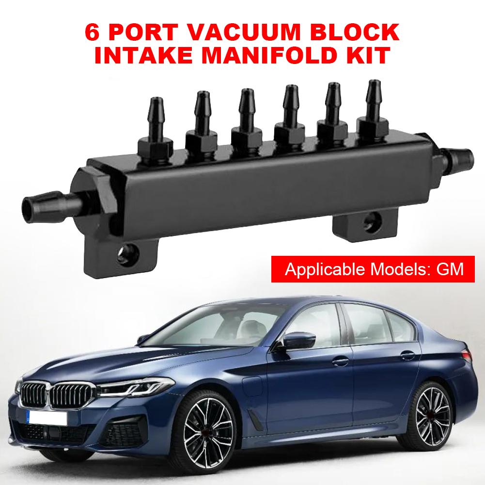 6 Port Vacuum Block Intake Manifold Kit Aluminum Alloy Boost Manifold Universal Vacuum Block 1/8NPT for Car Truck Turbo