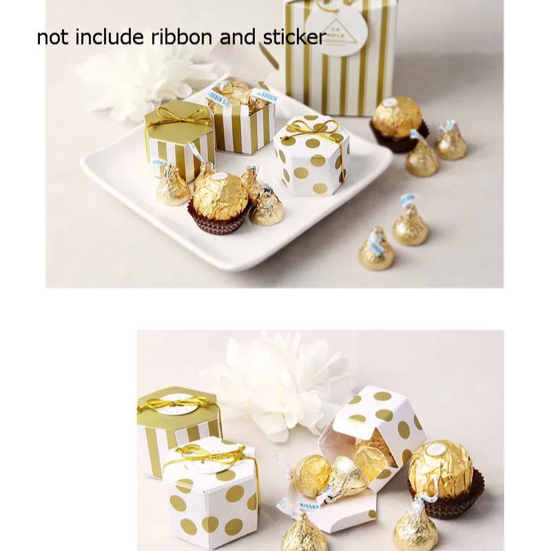 Mini Lovely Gold Round Polka Dot Gold Striped Paper Candy Boxes For Baby Shower gift box Birthday Wedding Party Favor Box
