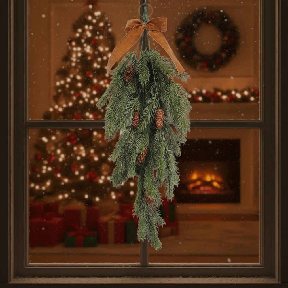 with Faux Pinecone and Berry Hanging Vine Pine Needle Branches Front Door