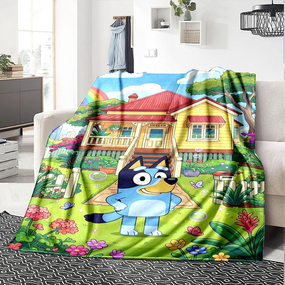 Bluey Print Flannel Blanket High Quality Warm Comfortable Cover for All Seasons Perfect for Gifts Home Decor