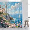 Blue Ocean Lighthouse Shower Curtains Vintage Boat Seagull Sea Waves Watercolour Art Modern Bathroom Curtain Decor With Hooks