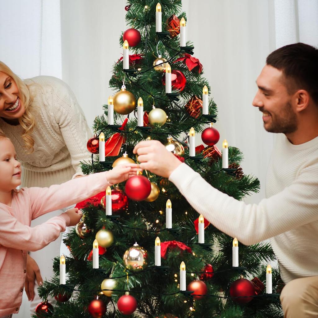 50 Pcs Christmas Flameless Candles Lights, 2022 New Candle Lights with 3 Color & 10-Mode Remote Control, 3D Flickering LED Candle String Lights for