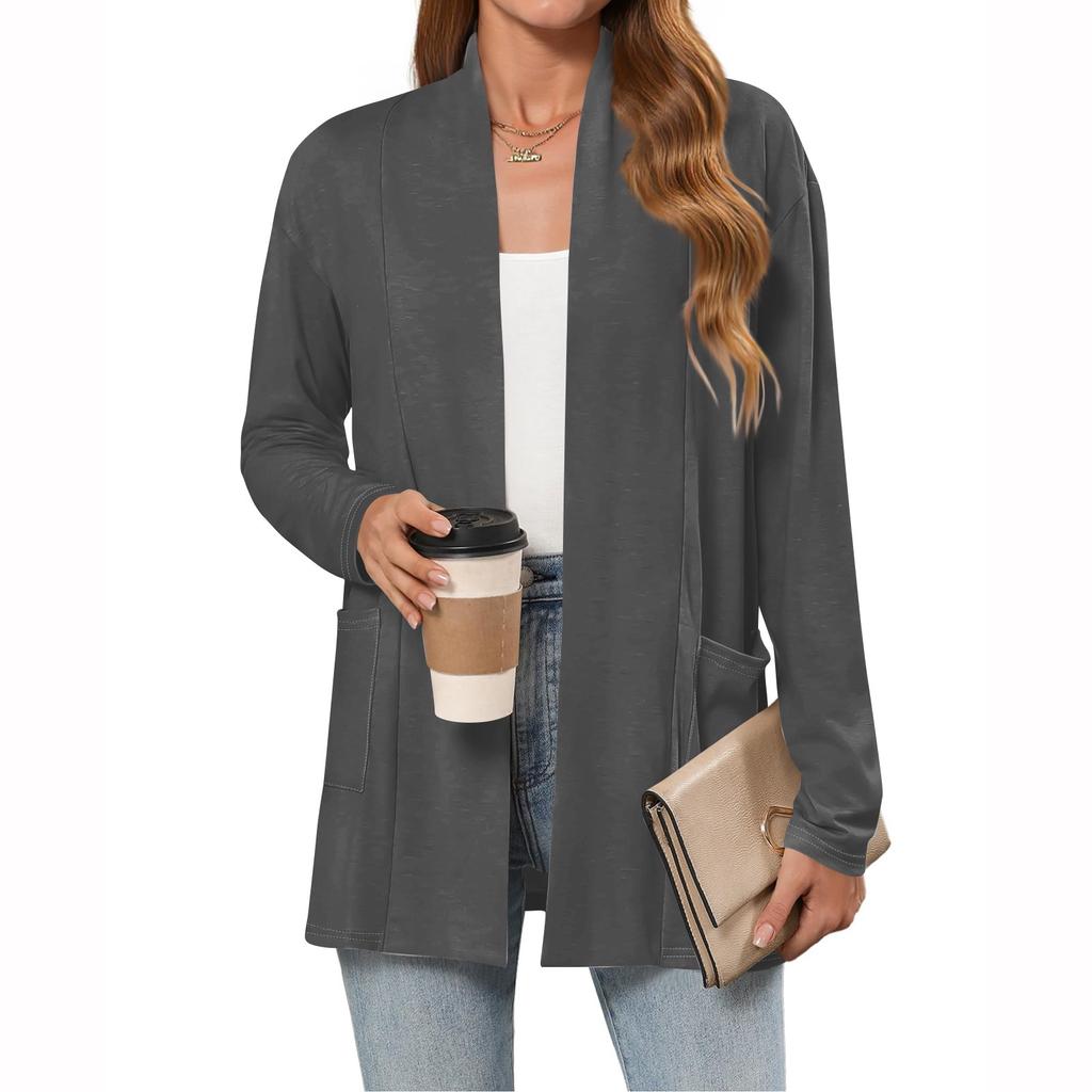 Women's Lightweight Cardigan Sweaters Open Front Long Sleeve Casual Loose Thin Cardigans With Pockets