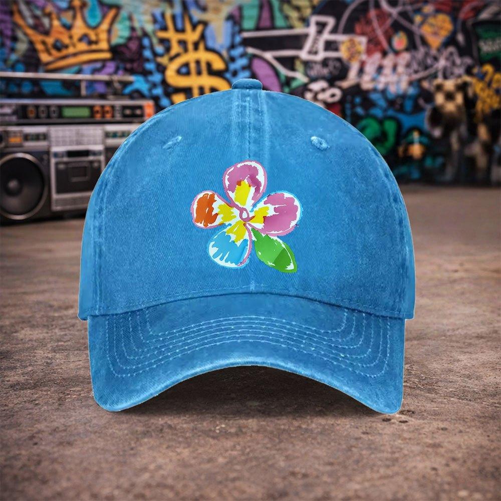 Pc Unisex Colorful Floral Graffiti Vintage Washed Baseball Cap Unisexs Trendy Hat Versatile Duckbill Cap Fun Print Unique