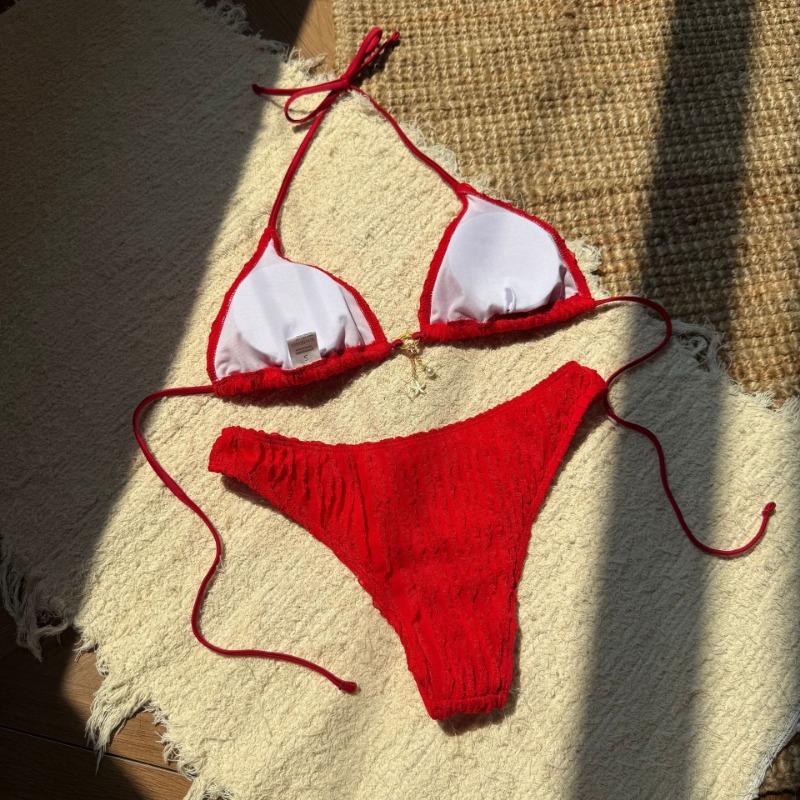 Women Fresh Style Solid Color Drawstring Tie Bikini Swimwear