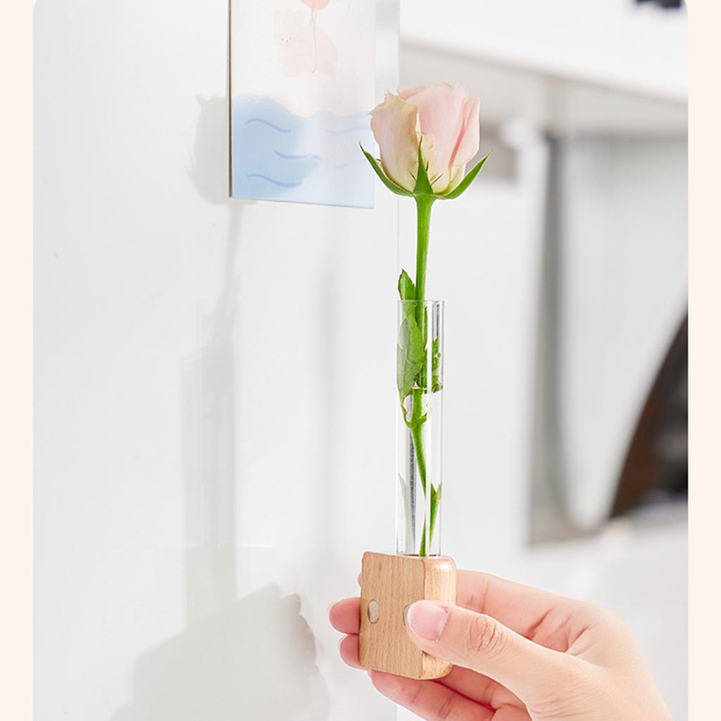 Wood Test Tube Magnetic Vase for Refrigerator Hydroponic Flower Arrangement Creative Mini Planter Fridge Magnet Decors