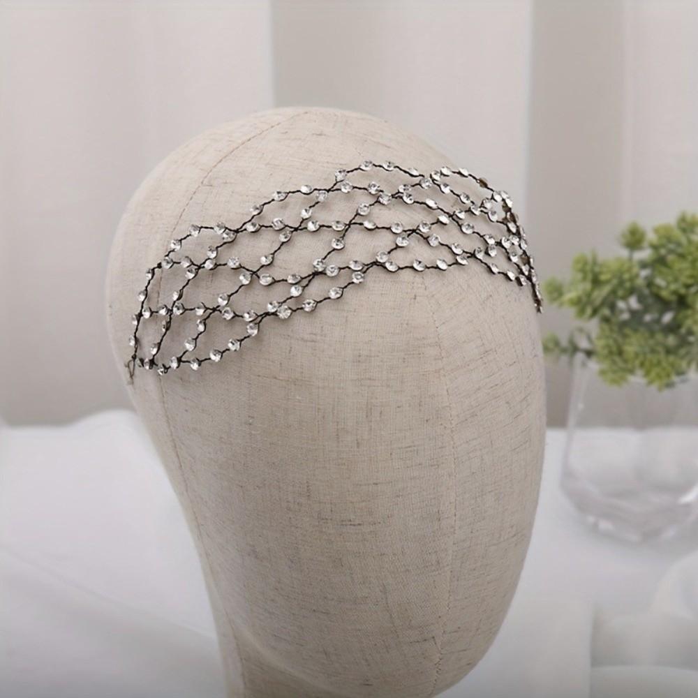 Dodatki do włosów na ślub Siatka na włosy Korona Ręcznie robione Opaski do włosów dla panny młodej Luksusowa Tiara z kryształkami Kobiety