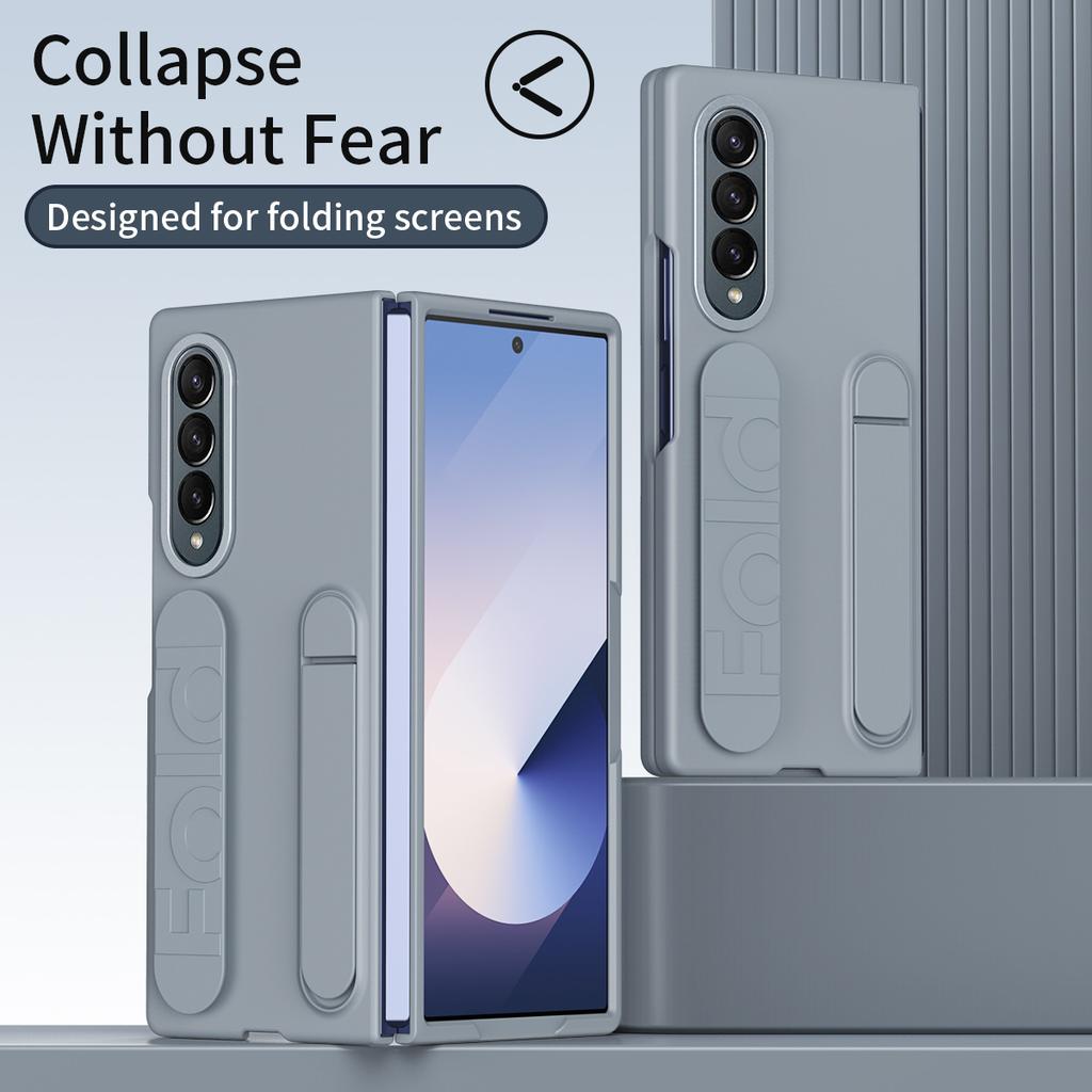 For Samsung Galaxy Z Fold4 5G Case with Tempered Glass Film Kickstand Wristband PC+Silicone Phone Cover