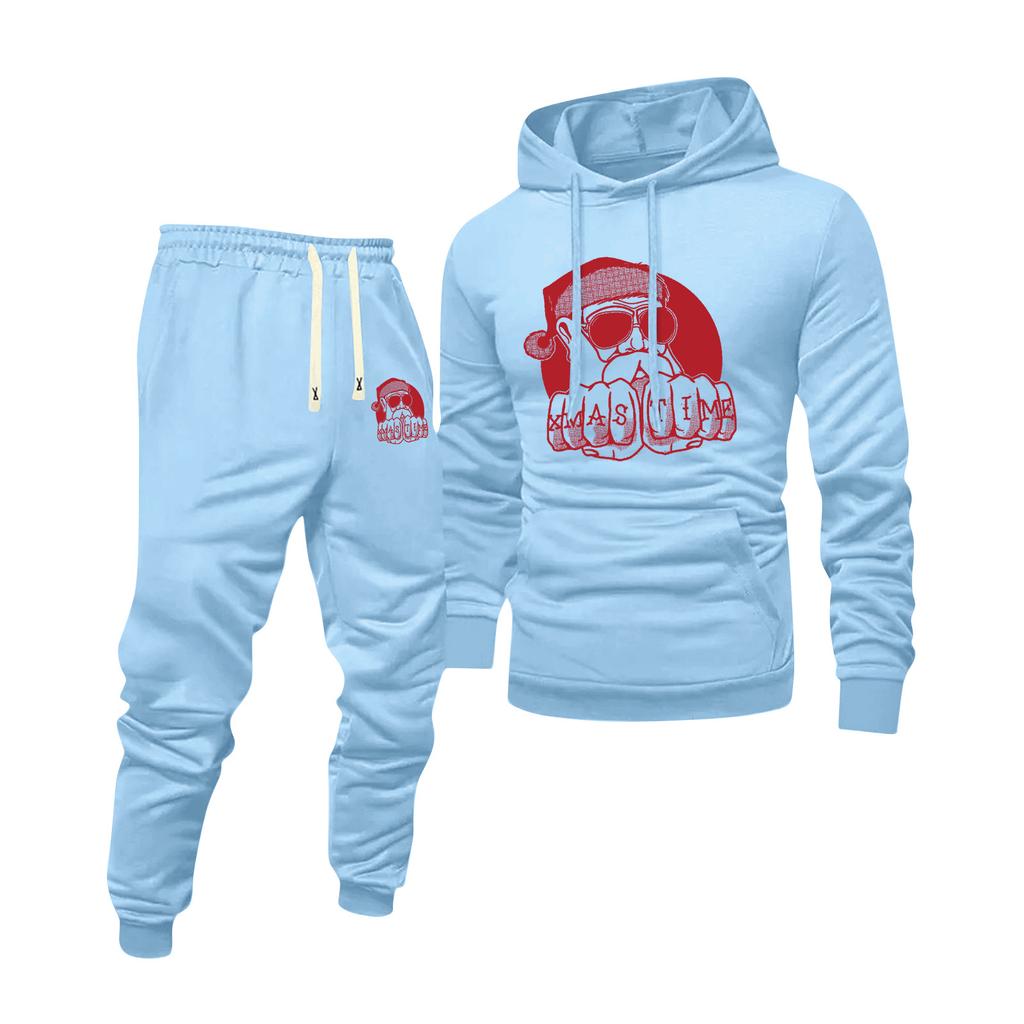 Men's Printed Hooded Sweatshirt And Sweatpants Casual Sports Suit