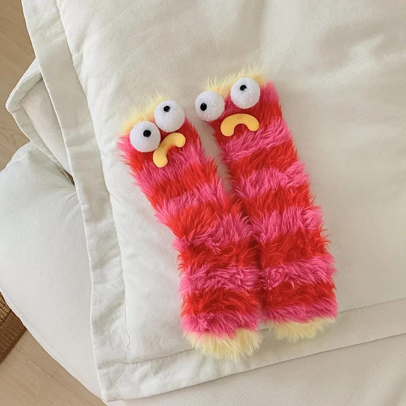 Winter Coral Velvet Socks Funny 3D Cartoon Girls Thickened Warm Socks Home Parent-child Stockings Floor Sleeping Socks For Kids