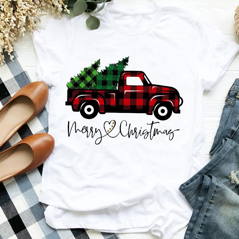Women Lady Deer Animal Cartoon Print Printing Merry Christmas Womens Clothes Shirt T Tee For Tshirt