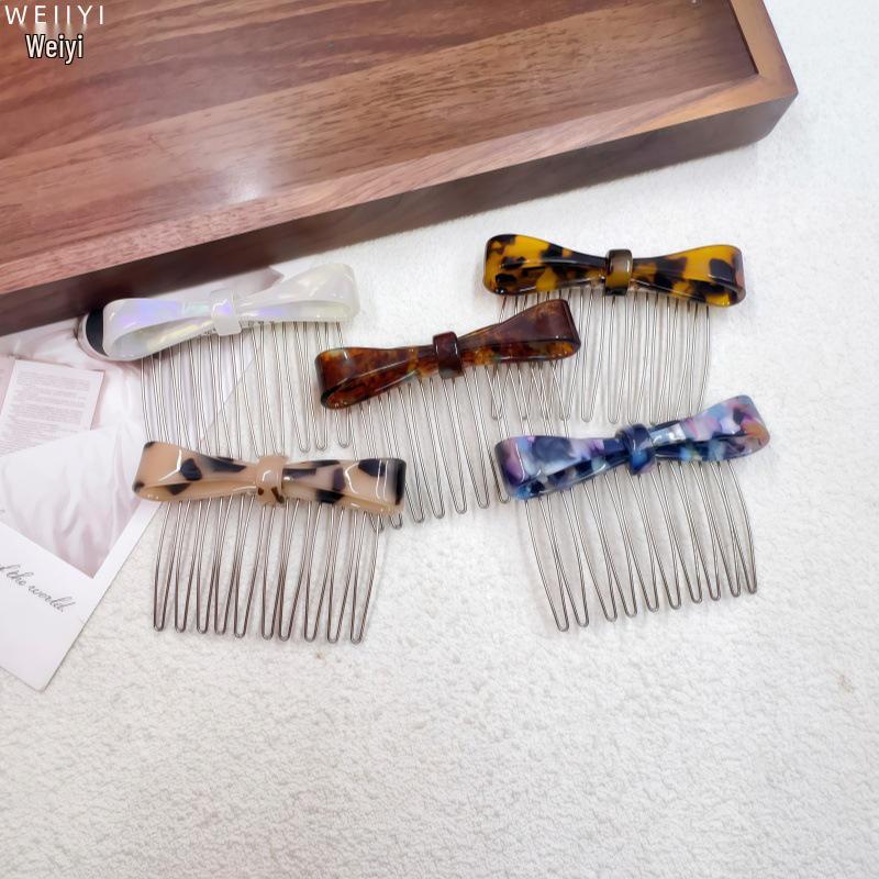 Elegant Acetate Bow Hairpin with Comb for Stylish Bangs and Flyaway Control