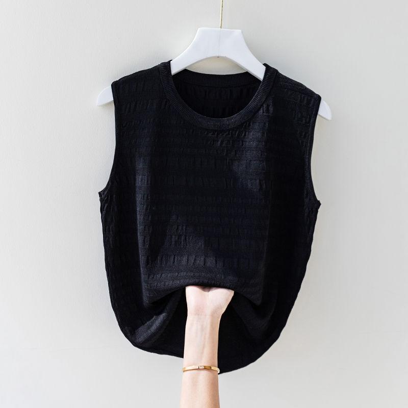 

Жилет из шёлка Ice Silk Camisole для женщин, топ большого размера, шикарный топ без рукавов, лето 4XL чёрный