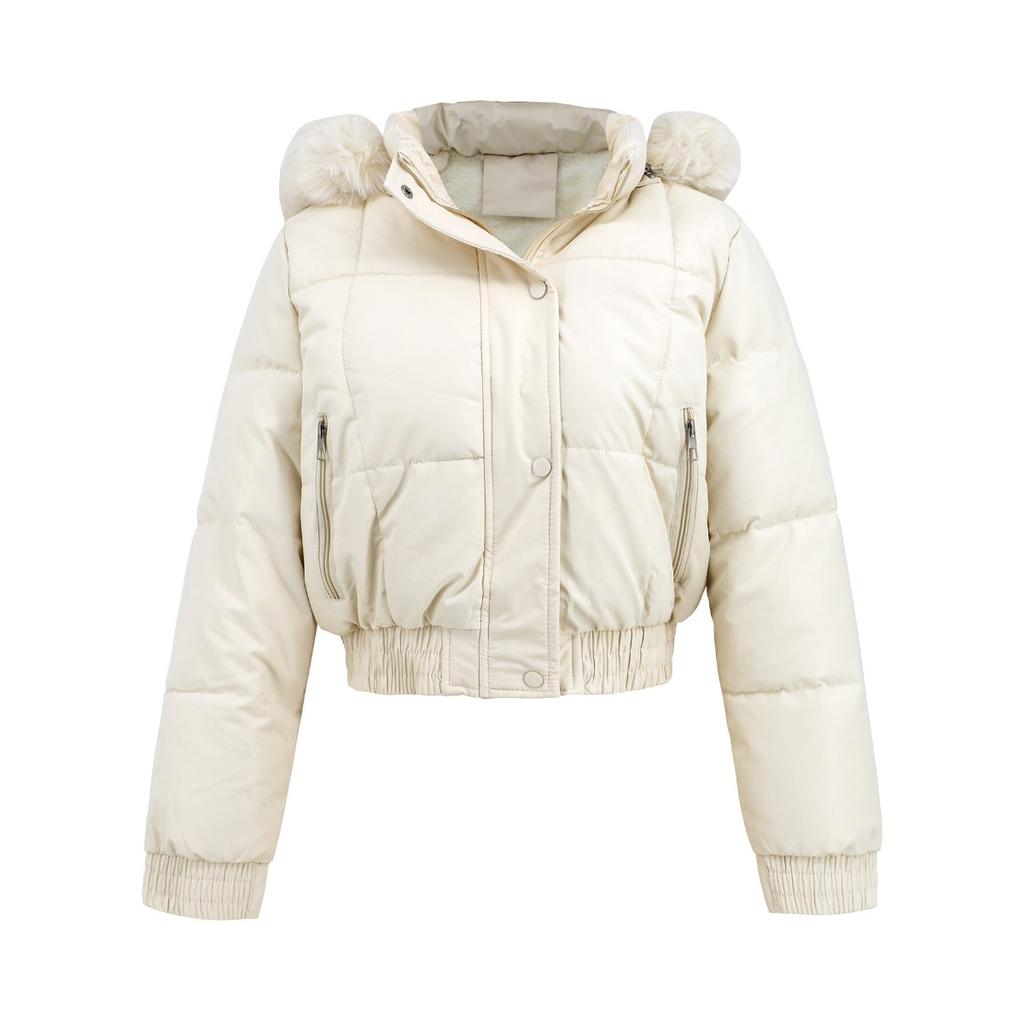 2025 Women's Winter Short Cotton Coat High Waist Slim Fit Warm Fur Collar Padded Outerwear Casual Thickened Jacket