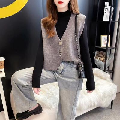 Cardigan Vest Small Fragrance Overlapping Sweater Knitted Vest Women Irregular Solid Casual Sleeveless Mesh Sweater Female Tops