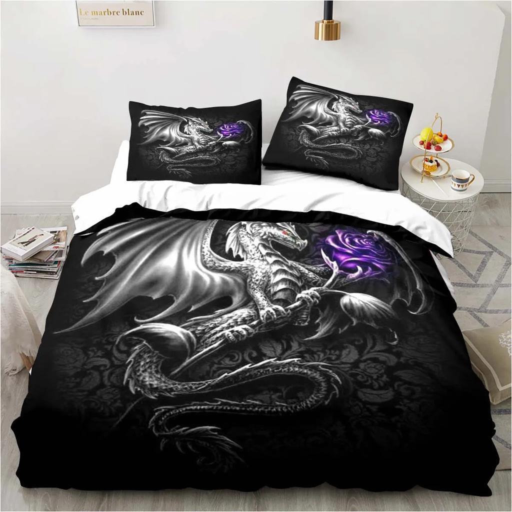 Magic World Dragon Bettwäsche-Set für Jungen und Mädchen, Twin Queen Size, Bettbezug, Kissenbezug, Bett, Kinder, Erwachsene, Mode, Heimtextilien