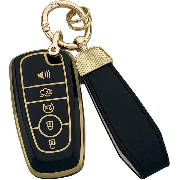 For Ford Key Fob Cover with Keychain, Full Coverage Protection Key Case for 2018-2025 Explorer Fusion Escape Edge Bronco F150 Maverick Mustang