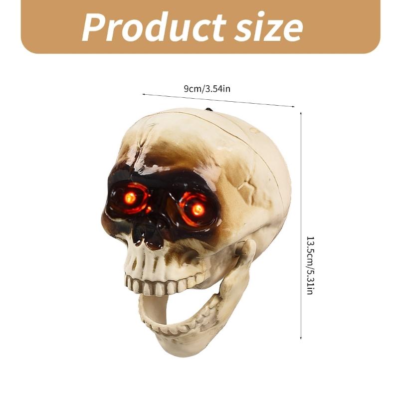 Halloween Party Props Skull Head Ornament with Animated Jaw Movement and Sounds Terrifying Skeleton Home Decoration