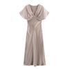 Spring and Summer New European and American Style Women's Clothing Fashion Temperament Casual V-neck Silk Satin Texture Dress